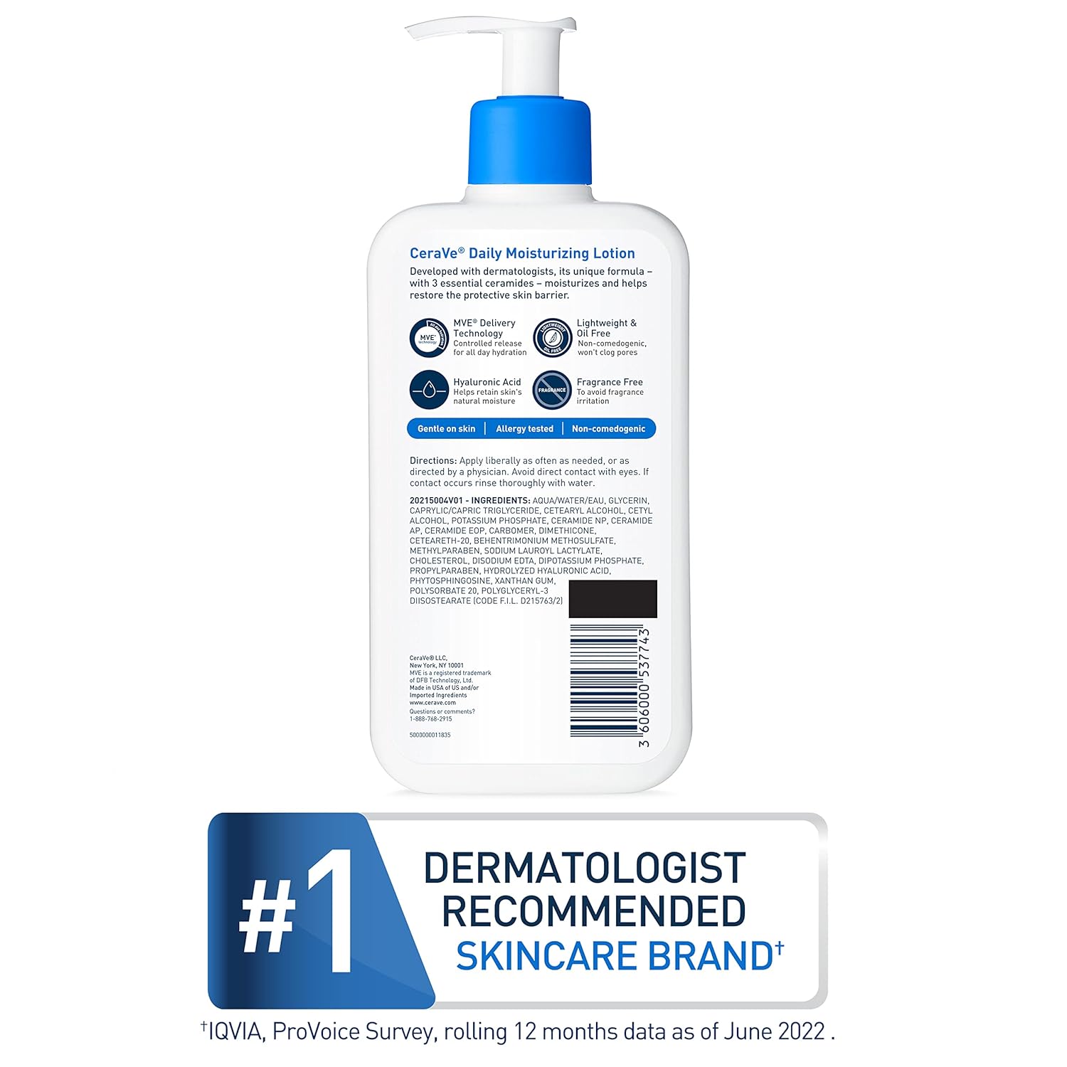 Moisturizing Lotion for Dry Skin, with Hyaluronic Acid and Ceramides, 19 Ounce