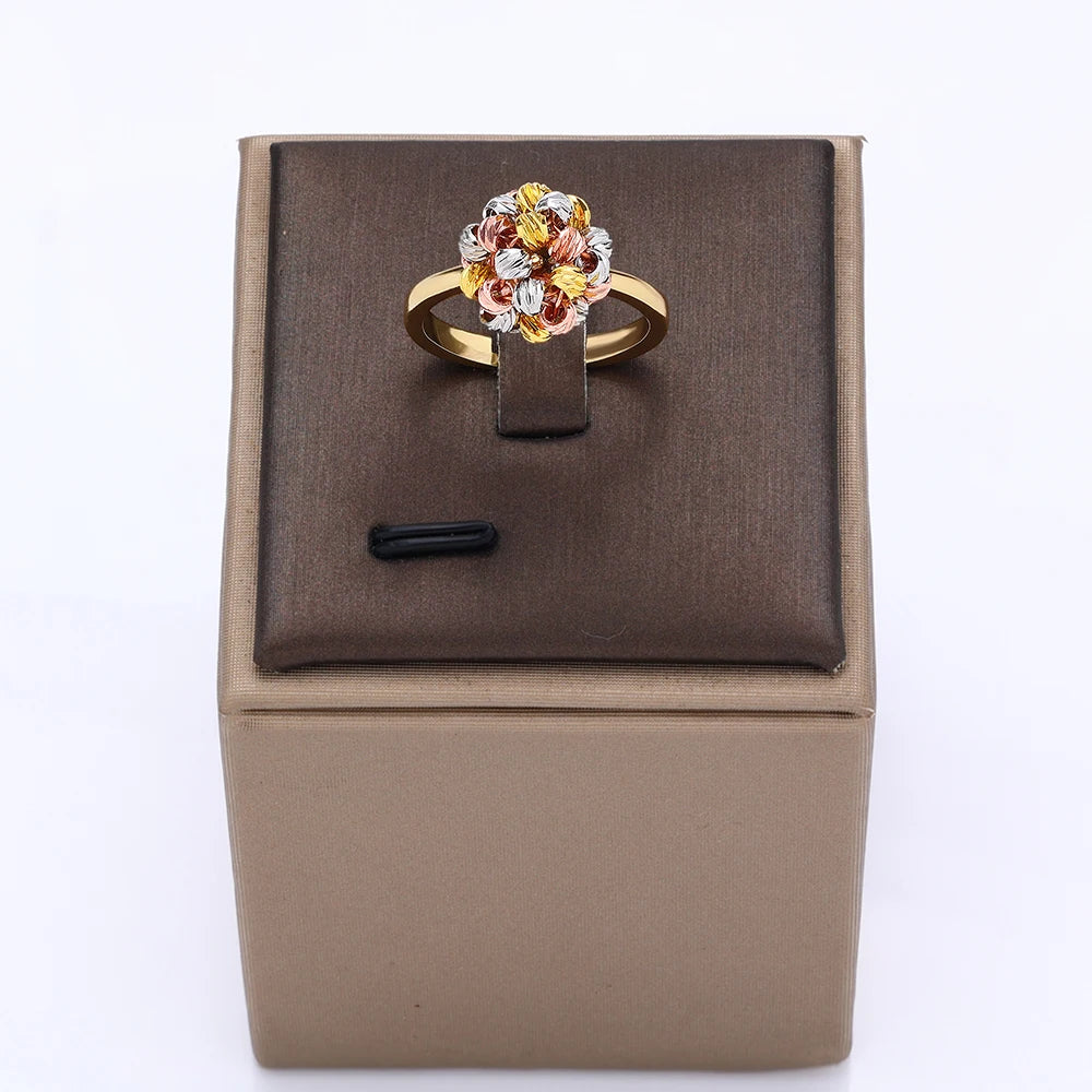 Elegant 4-Piece Hand-Woven Open Cuff Bracelet and Ring Set with Gold and Multi-Color Copper Beads for Women's Everyday Wear