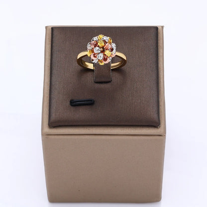 Elegant 4-Piece Hand-Woven Open Cuff Bracelet and Ring Set with Gold and Multi-Color Copper Beads for Women's Everyday Wear