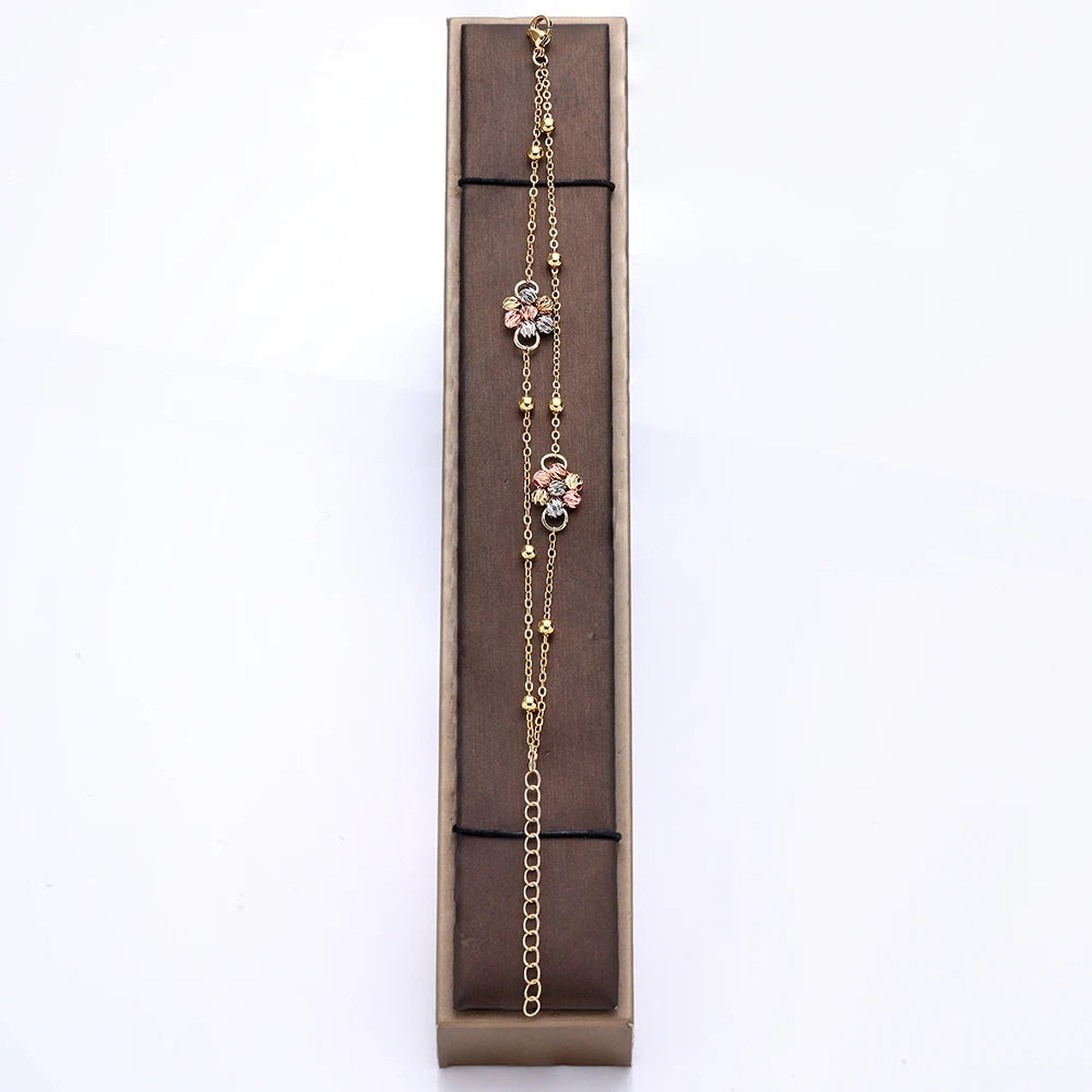 Elegant 4-Piece Hand-Woven Open Cuff Bracelet and Ring Set with Gold and Multi-Color Copper Beads for Women's Everyday Wear